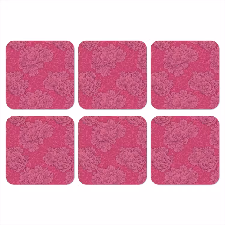 Pioenrozen - Energiek - Roze onderzetter kurk middel 366 -3d