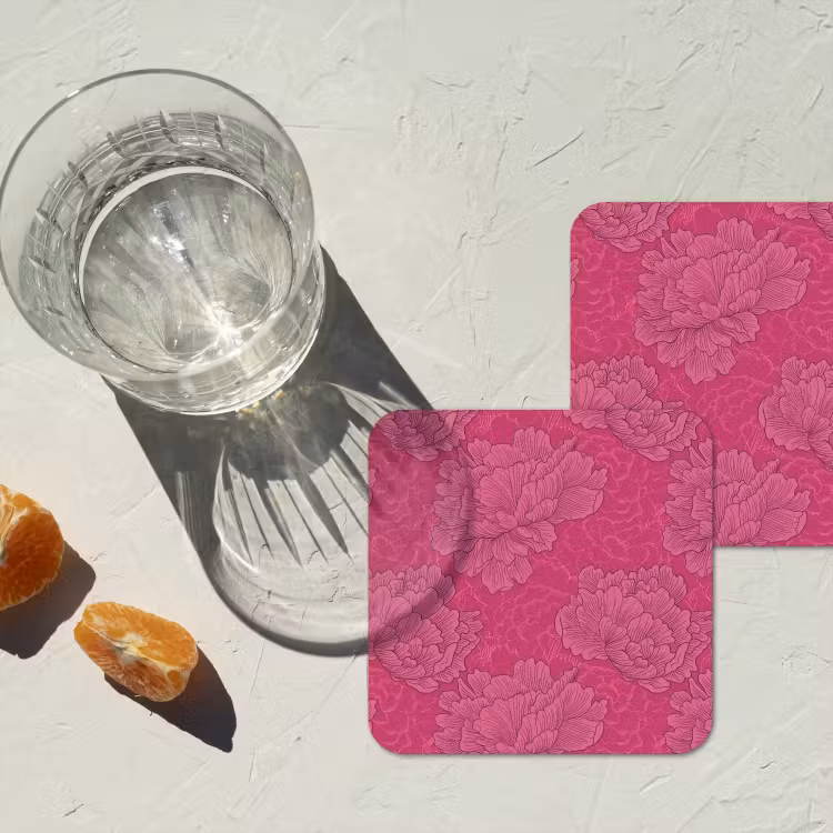 Pioenrozen - Energiek - Roze onderzetter kurk middel 366 -sfeer4