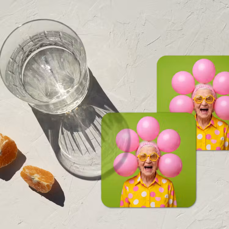 Mens - Ballonnen - Feest - Kleurrijk - Roze onderzetter kurk middel -sfeer4