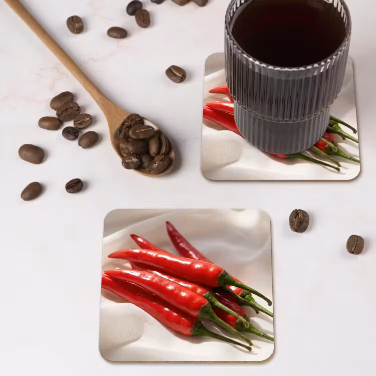 Coaster - Pepper - Red - Food - Peper - Rood - Eten onderzetter kurk middel