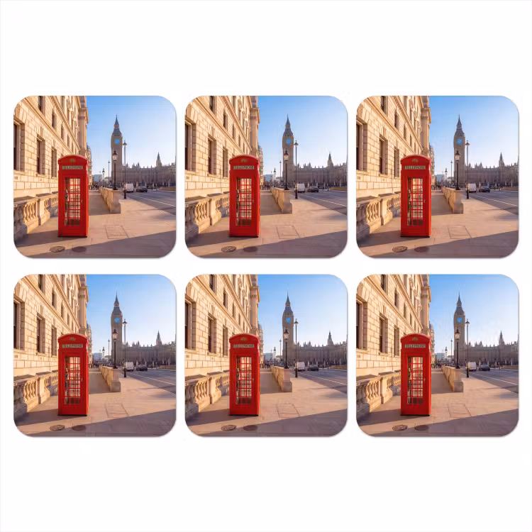 Telefooncel - Rood - Londen - Stad - Architectuur onderzetter kurk middel -3d