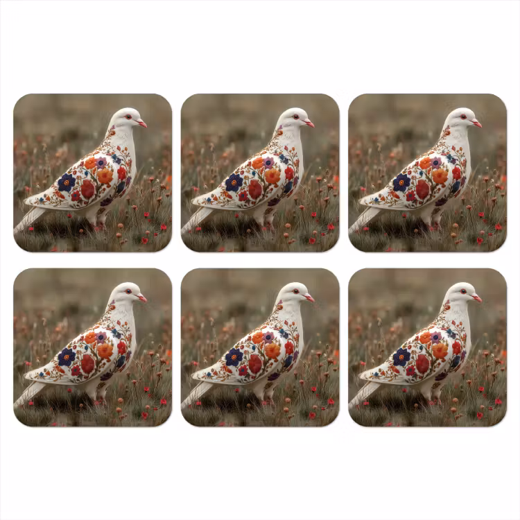 Duif - Bloemen - Natuur onderzetter kurk middel -3d
