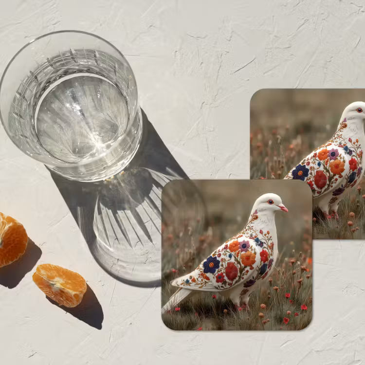 Duif - Bloemen - Natuur onderzetter kurk middel -sfeer4