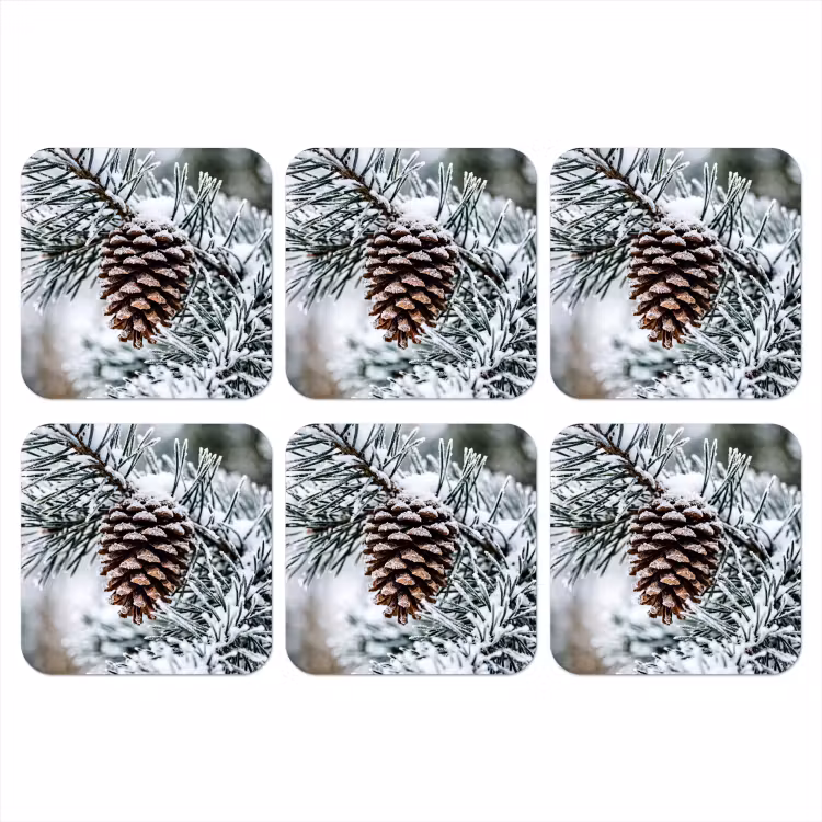 Dennenappel - Tak - Sneeuw - Winter - Sfeervol onderzetter kurk middel -3d
