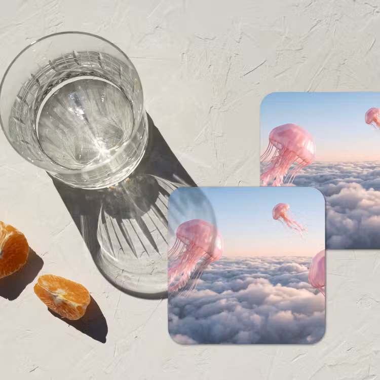 Coaster - Pink Animal - Clouds - Roze dier - Wolken onderzetter kurk middel