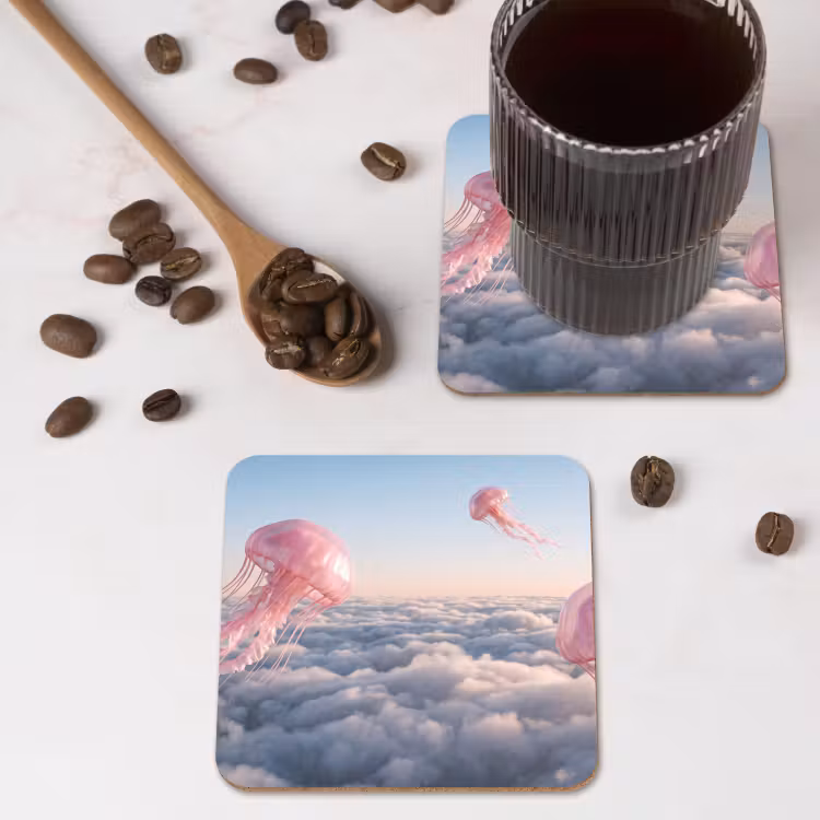 Coaster - Pink Animal - Clouds - Roze dier - Wolken onderzetter kurk middel