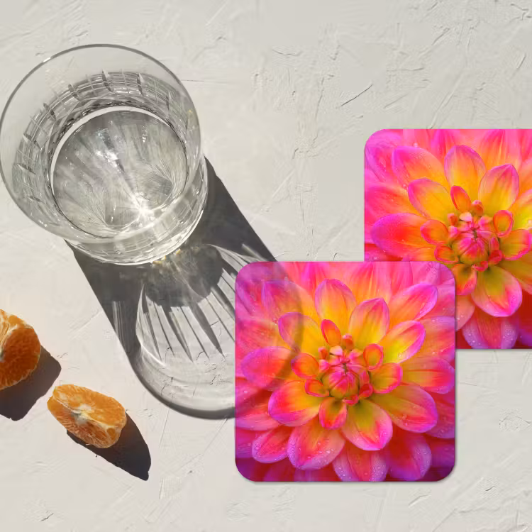 Roze - Dahlia - Kleurrijk onderzetter kurk middel -sfeer4