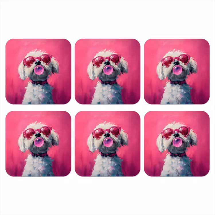 Pink - Hond - Bubbel onderzetter kurk middel -3d