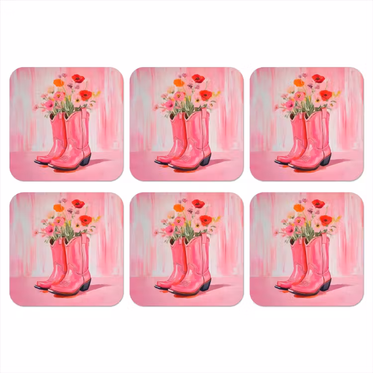 Roze - Bloemen - Cowboy onderzetter kurk middel -3d