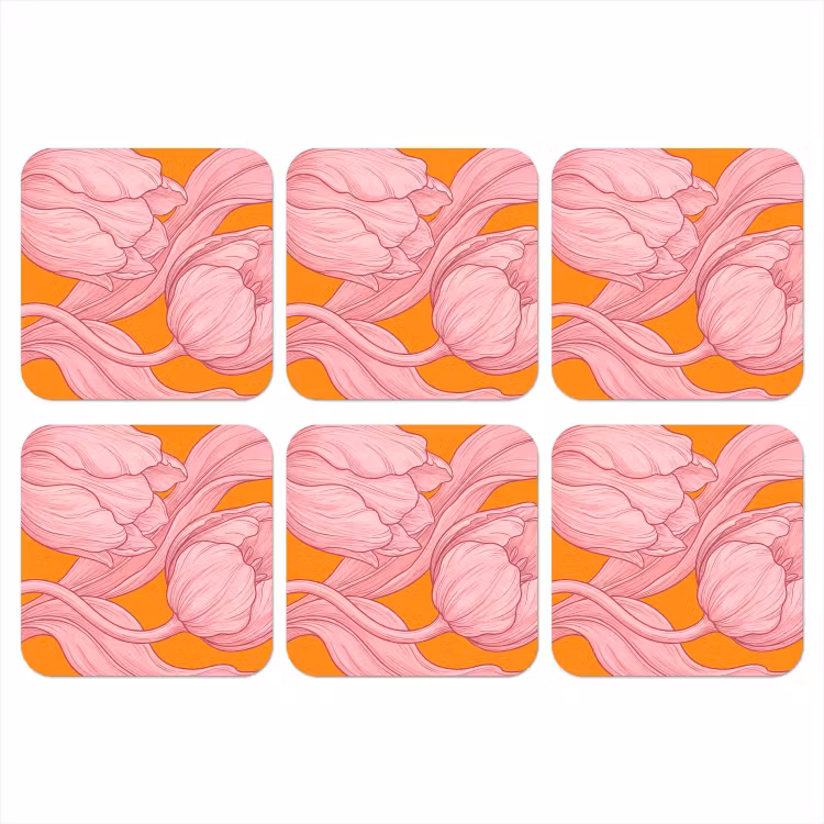 Coaster - Pink Flowers - Modern - Roze bloemen - Modern onderzetter kurk middel