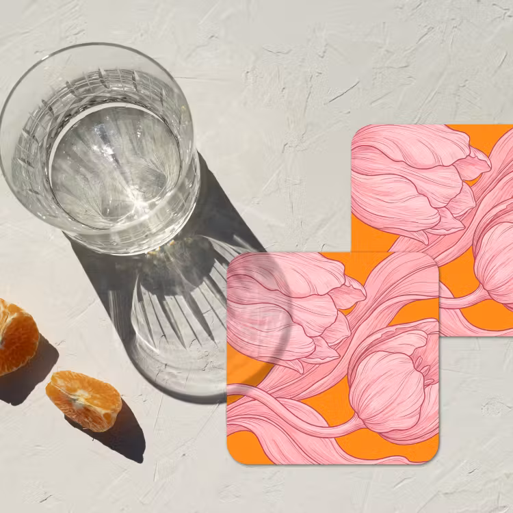 Coaster - Pink Flowers - Modern - Roze bloemen - Modern onderzetter kurk middel