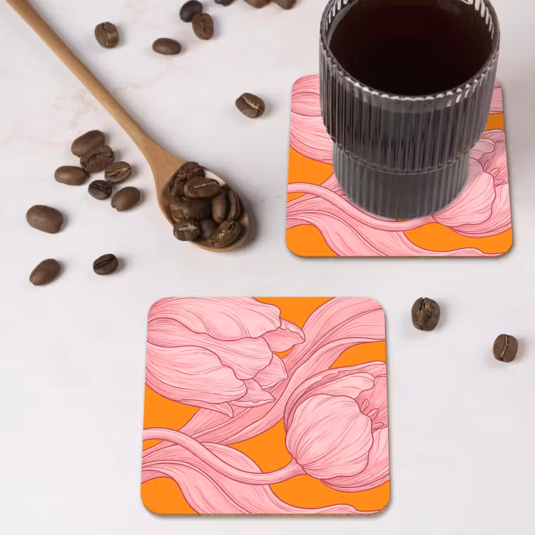 Coaster - Pink Flowers - Modern - Roze bloemen - Modern onderzetter kurk middel