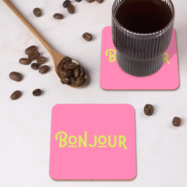 Roze - Groene Bonjour - art-deco onderzetter kurk middel -sfeer2