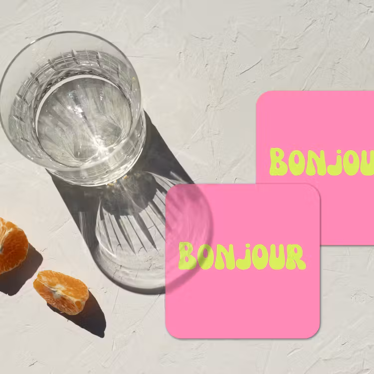 Roze - Groene bonjour - Organisch onderzetter kurk middel -sfeer4