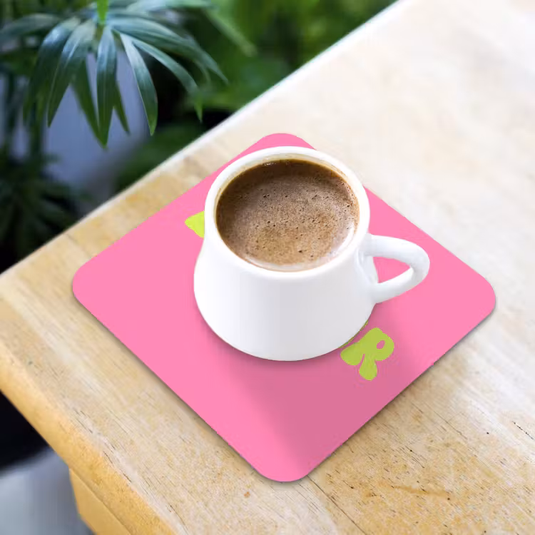 Roze - Groene bonjour - Organisch onderzetter kurk middel -sfeer5