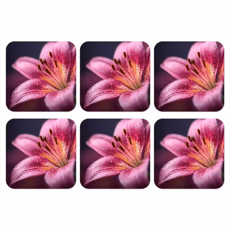Roze - lelie - Dauwdruppels onderzetter kurk middel -3d