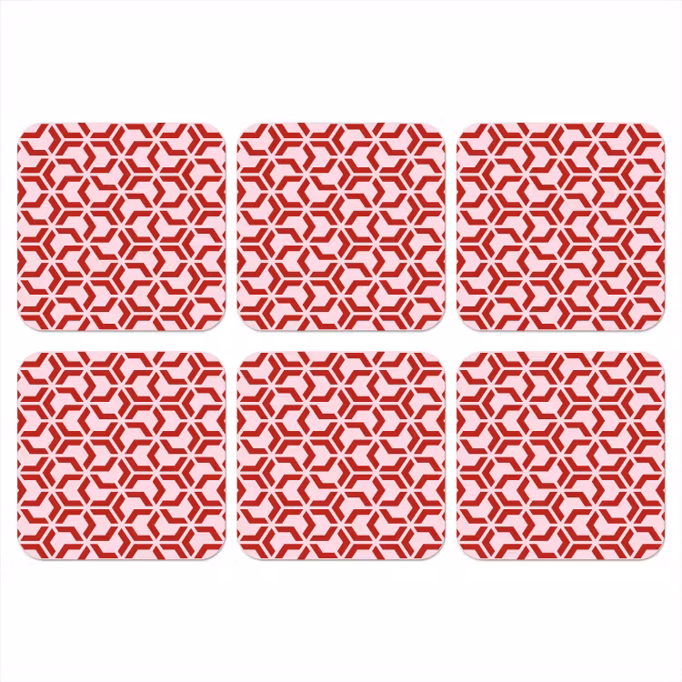 Roze - Rood - Geometrisch - Patroon onderzetter kurk middel 366 -3d