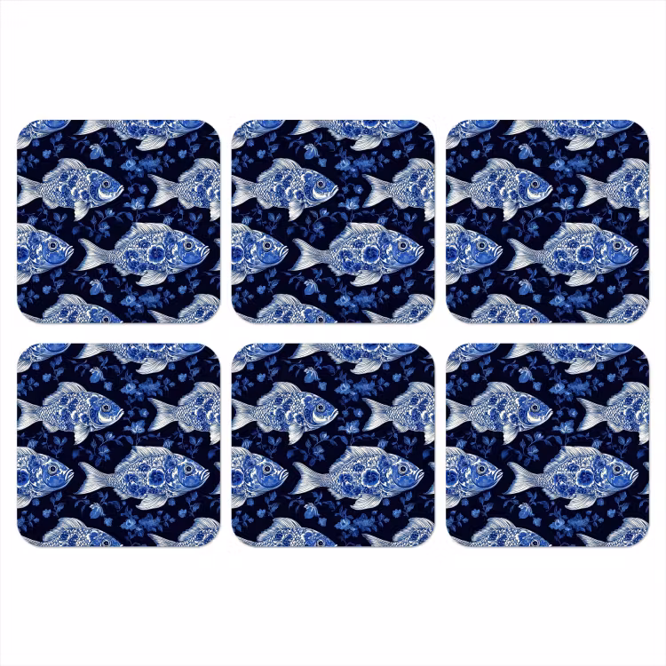 Vissen - Bloemen - Blauw onderzetter kurk middel 366 -3d