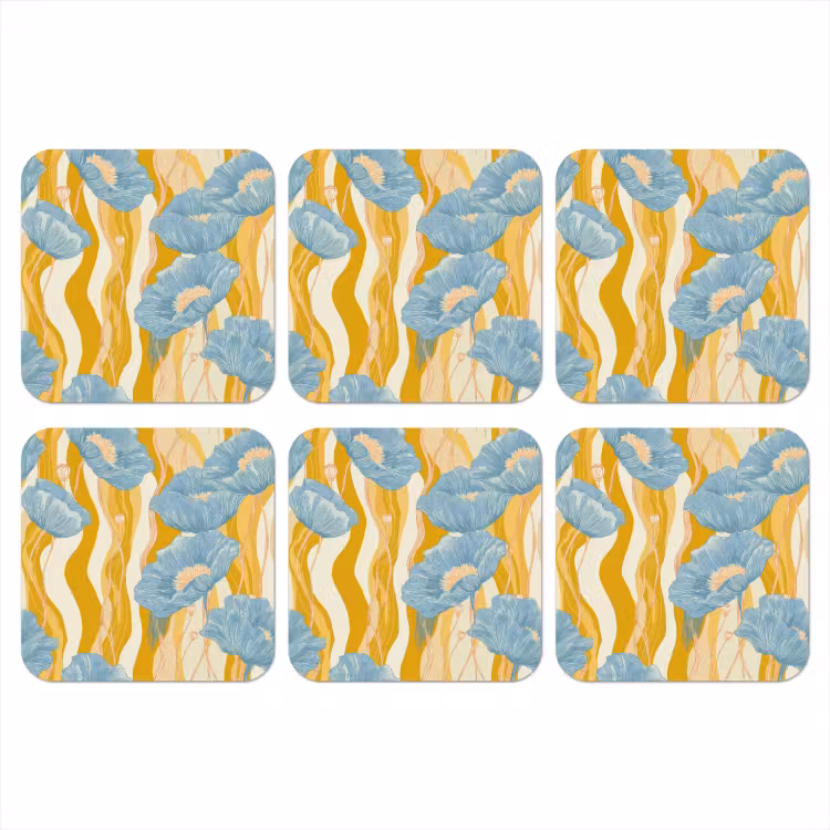 Papavers - Botanisch - Blauw onderzetter kurk middel 366 -3d