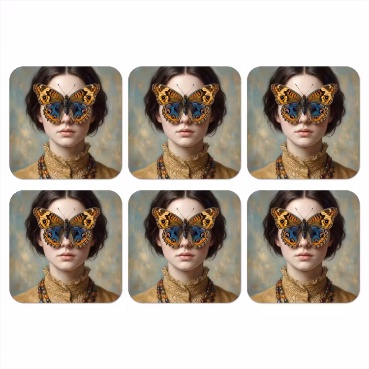 Portret - Vlinder - Kleurrijk onderzetter kurk middel -3d