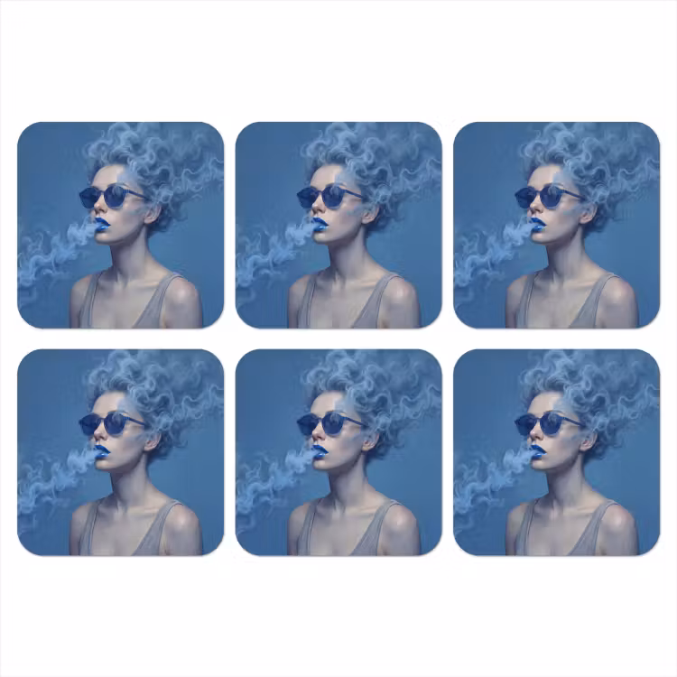 Portret - Zonnebril - Rook - Abstract - Blauw onderzetter kurk middel -3d