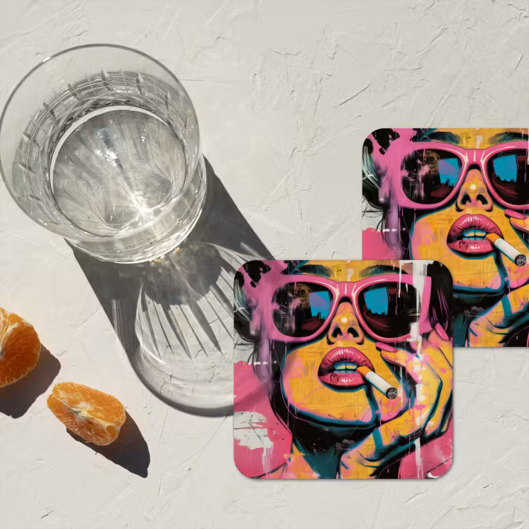 Portret - Vrouw - Abstract - Zonnebril onderzetter kurk middel -sfeer4