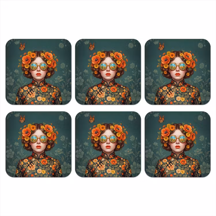 Portret - Vrouw - Kleurrijk - Expressief onderzetter kurk middel -3d