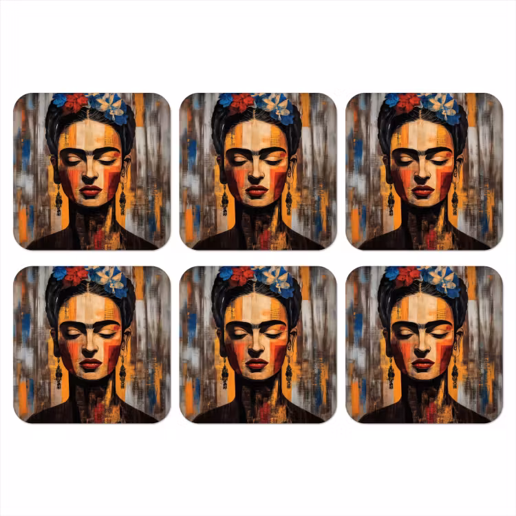 Portret - Vrouw - Bloemen onderzetter kurk middel -3d
