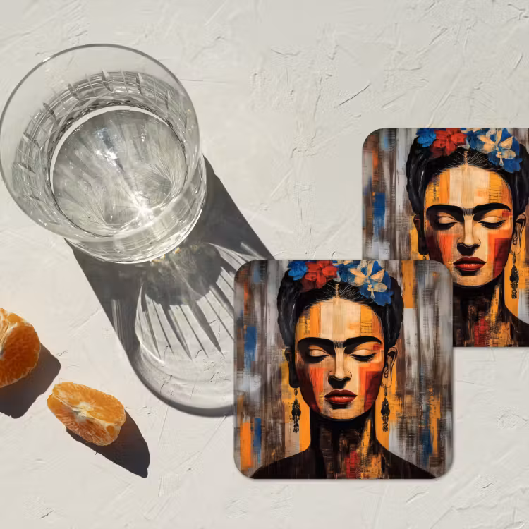 Portret - Vrouw - Bloemen onderzetter kurk middel -sfeer4
