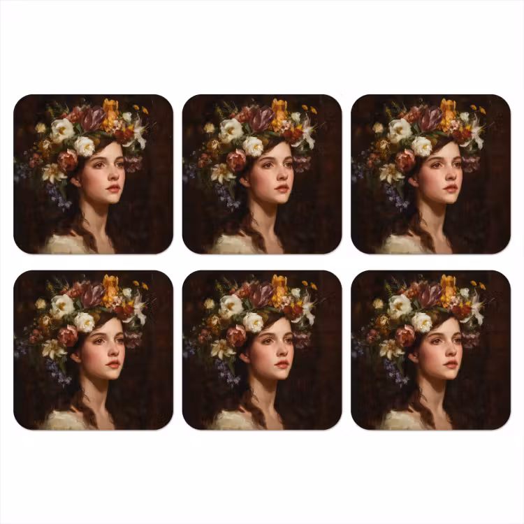 Portret - Vrouw - Bloemen onderzetter kurk middel -3d