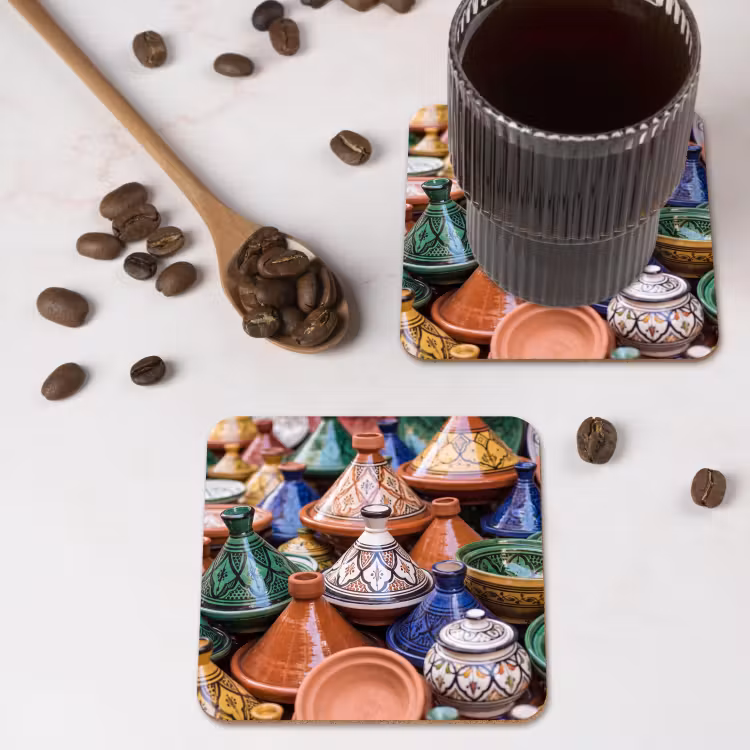 Coaster - Pottery - Colorful - Pattern - Aardewerk - Kleurrijk - Patroon onderzetter kurk middel