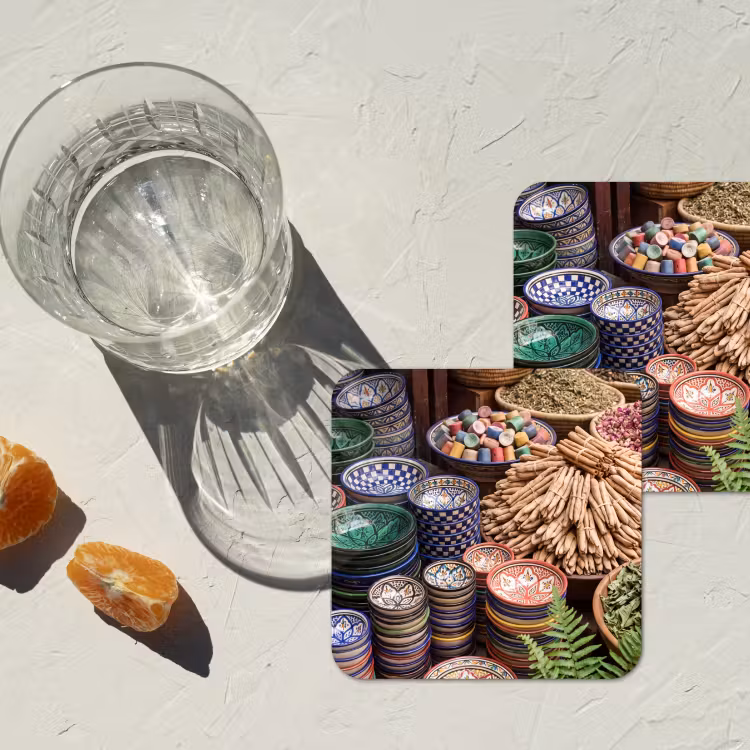 Coaster - Pottery - Oriental - Colorful - Aardewerk - Oosters - Kleurrijk onderzetter kurk middel