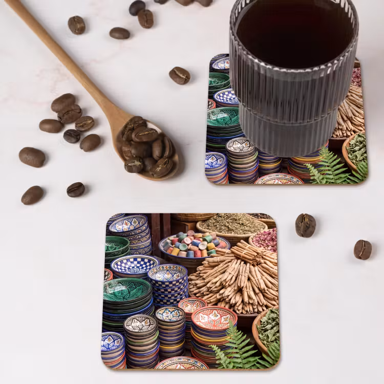 Coaster - Pottery - Oriental - Colorful - Aardewerk - Oosters - Kleurrijk onderzetter kurk middel