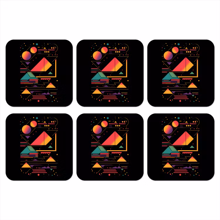 Piramides - Cirkels - Neonkleuren - Geometrisch onderzetter kurk middel -3d