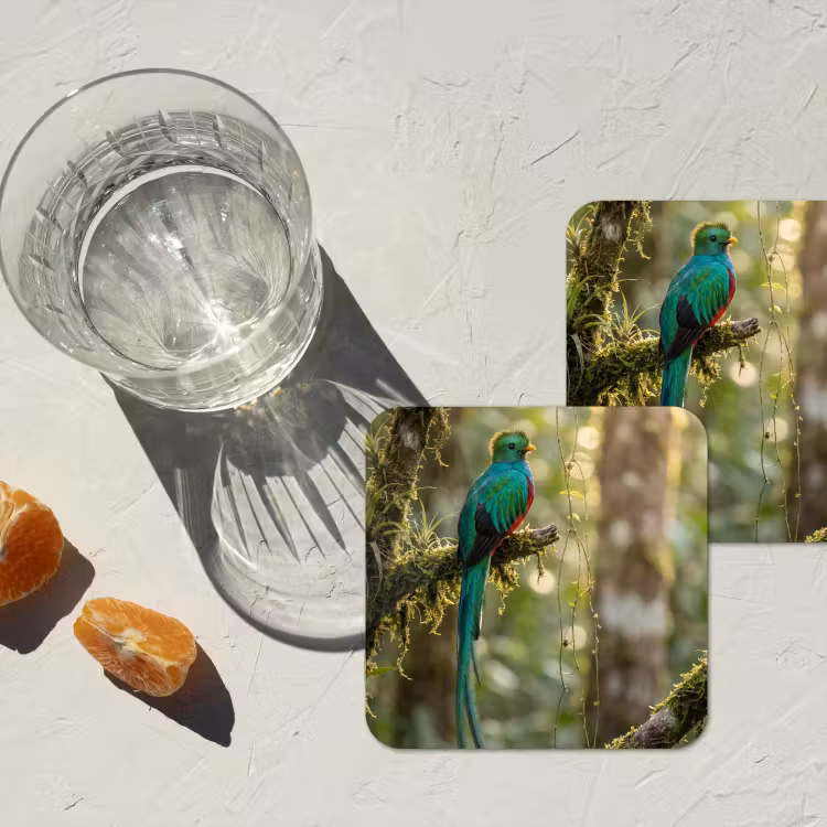 Quetzal - Jungle - Natuur - Groen onderzetter kurk middel -sfeer4