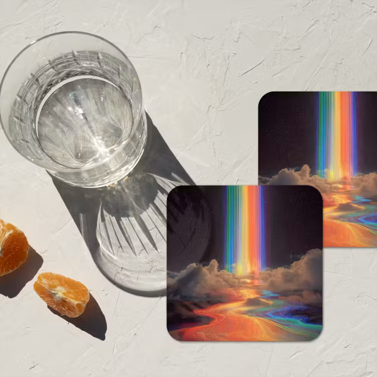 Regenboog - Verticaal - Sterrenhemel - Wolken onderzetter kurk middel -sfeer4