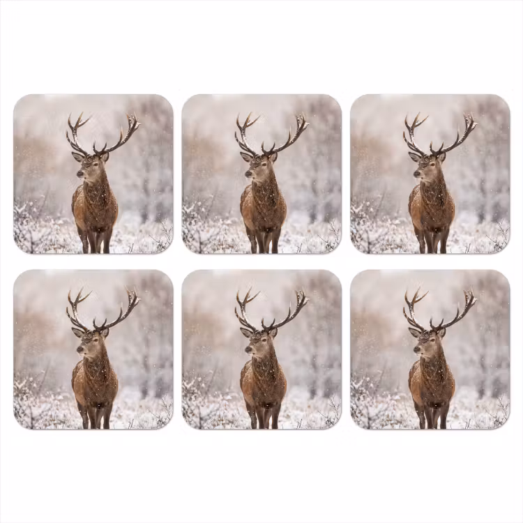 Edelhert - Bos - Sneeuw - Winter - Majestueus onderzetter kurk middel -3d