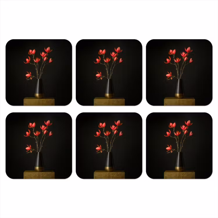 Rode - Bloemen - Vaas onderzetter kurk middel -3d