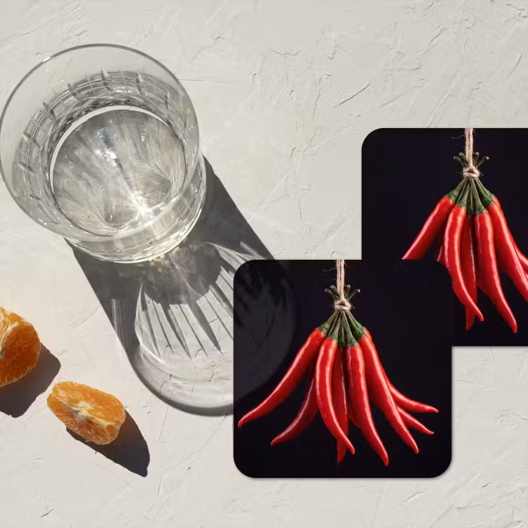Coaster - Red Pepper - Food - Rode peper - Eten onderzetter kurk middel