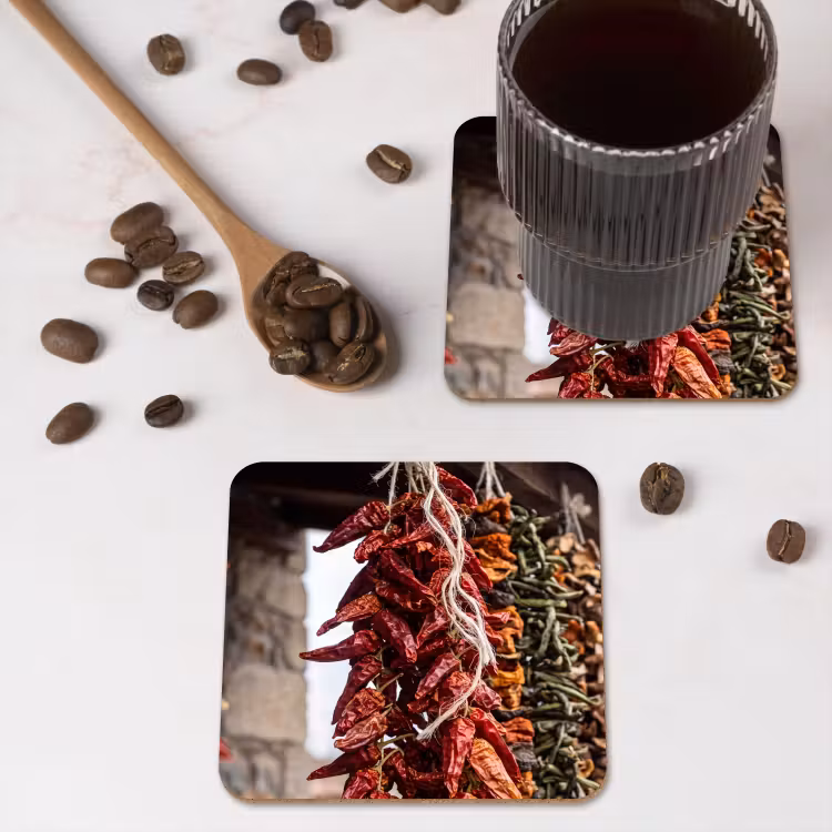Coaster - Red Peppers - Food - Rode pepers - Eten onderzetter kurk middel