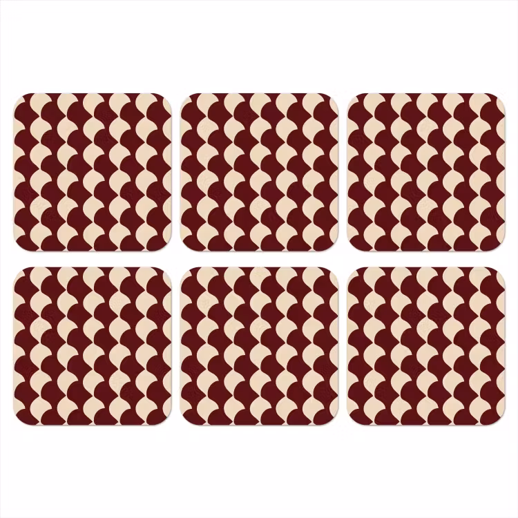 Rood - Tegelpatroon - Crème onderzetter kurk middel 366 -3d