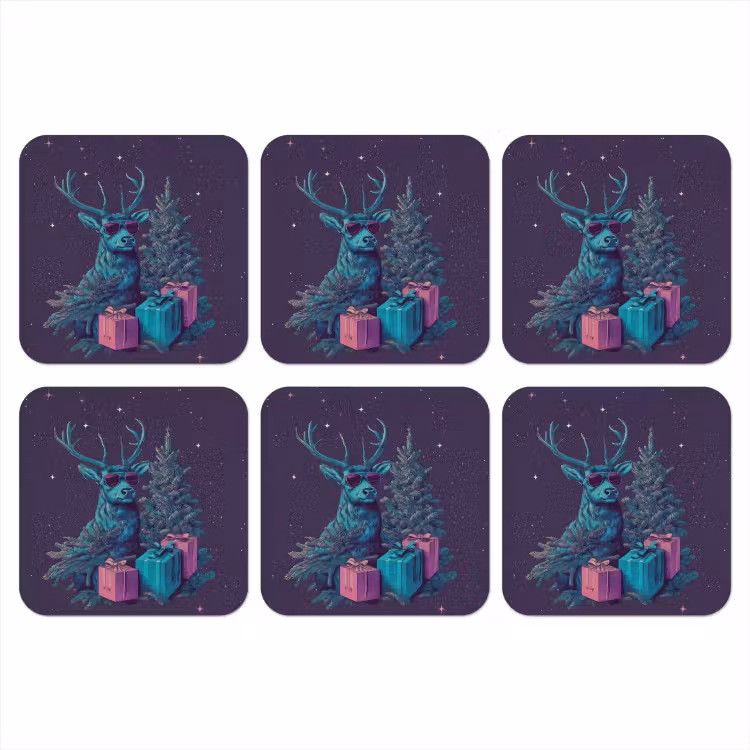 Rendier - Zonnebril - Neon - Kerstboom onderzetter kurk middel -3d