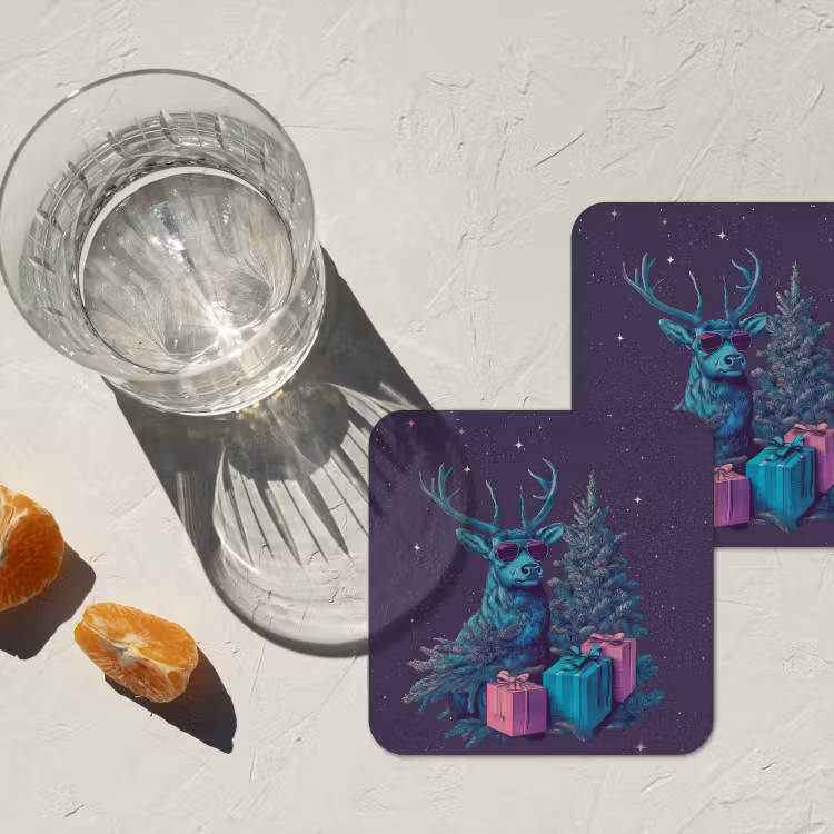Rendier - Zonnebril - Neon - Kerstboom onderzetter kurk middel -sfeer4