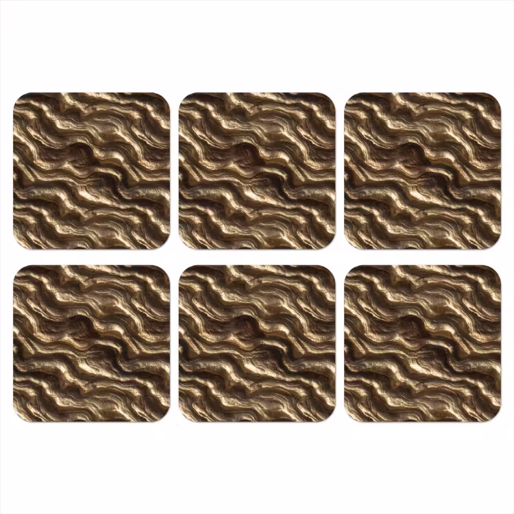 Reliëf - Golven - Abstract - Bronsgoud onderzetter kurk middel 366 -3d