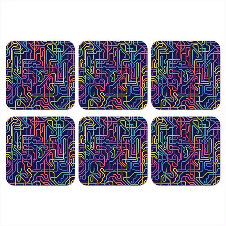 Retro - Abstract - Neon onderzetter kurk middel -3d