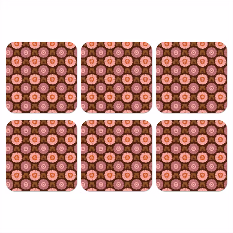Retro - Madelief - Roze onderzetter kurk middel 366 -3d