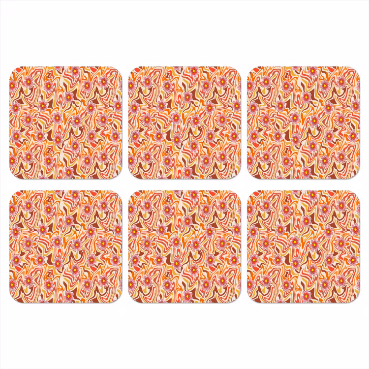 Retro - Bloemen - Patroon onderzetter kurk middel 366 -3d