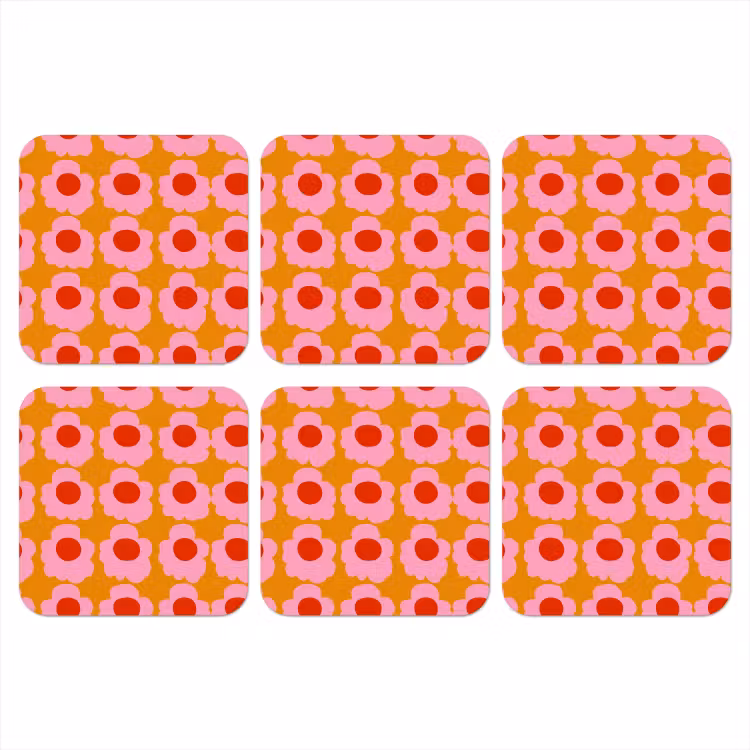 Retro - Bloemen - Roze onderzetter kurk middel 366 -3d