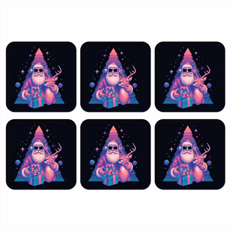 Retro - Kerstman - Rendieren - Kerstboom onderzetter kurk middel -3d