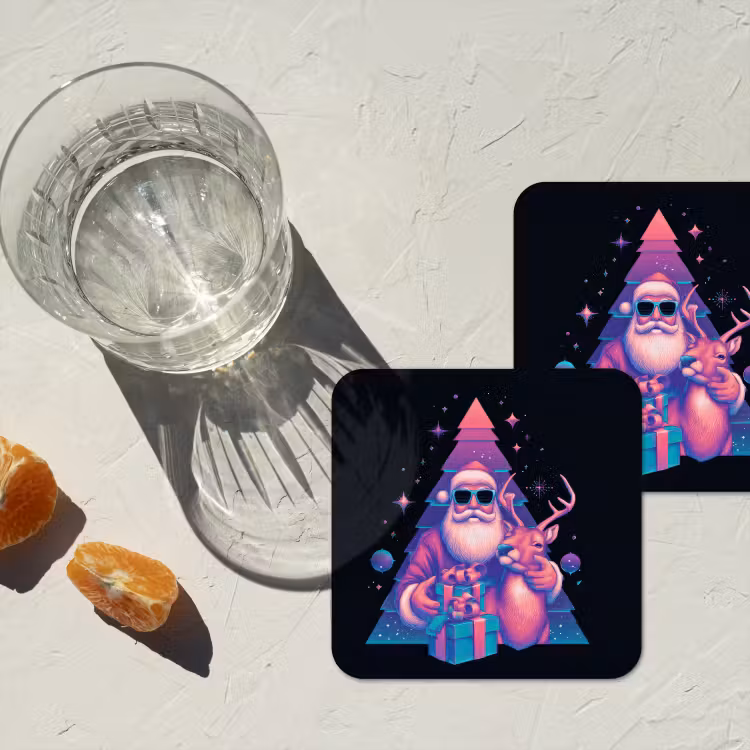 Retro - Kerstman - Rendieren - Kerstboom onderzetter kurk middel -sfeer4